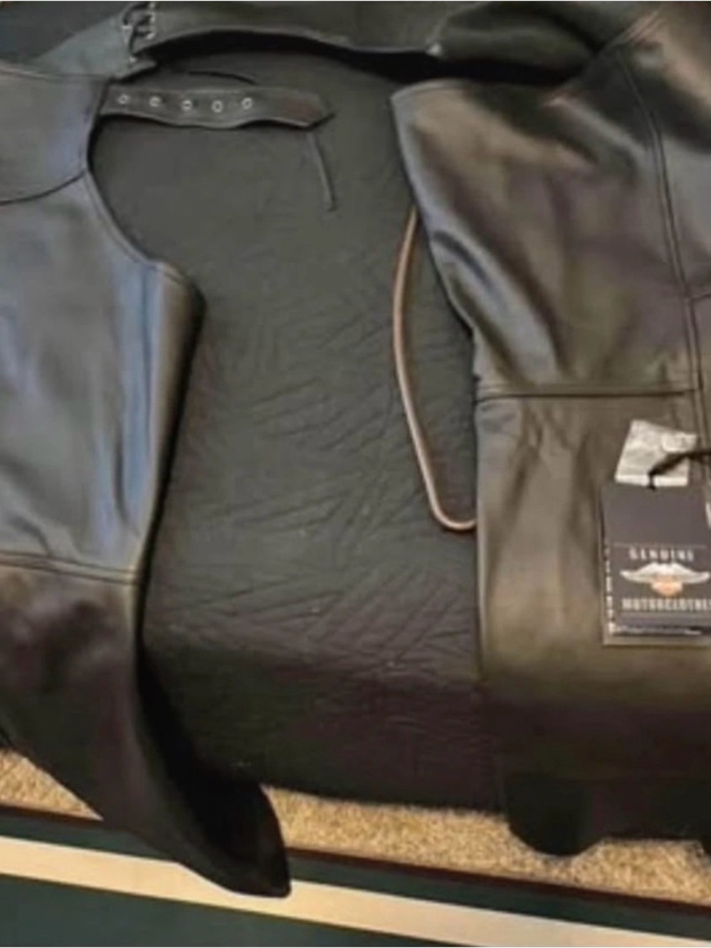 Harley-Davidson Black Leather Chaps with Brown Trim